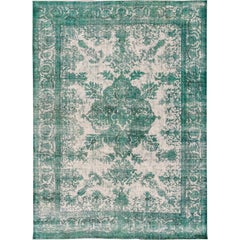 20th Century Antique Overdyed Handmade Green Medallion Persian Wool Rug