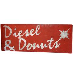 Vintage “Diesel & Donuts” Painted Wood Advertising Sign