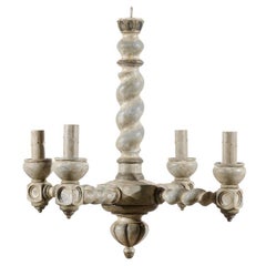 French Barley Twist Central Column Wood Chandelier with Four Lights