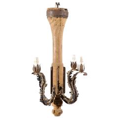 Italian Early 20th Century Chandelier Made of Metal and a Wood Fragment