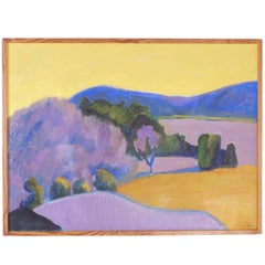 Mid-Century Landscape Painting on Canvas by Sally Turner