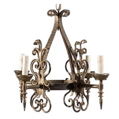 French Gilded Iron Four-Light Chandelier, 20th Century