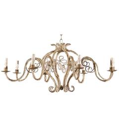 Curling Italian Eight-Light Chandelier with Gilding, Beading and S-Scrolls