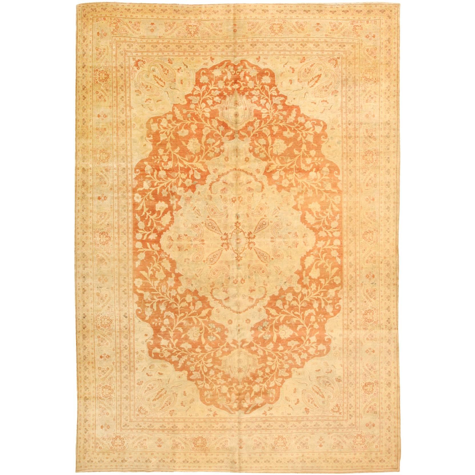 Exceptional Antique 19th Century Persian Haji Jalli Tabriz with Rare Cognac Grou For Sale