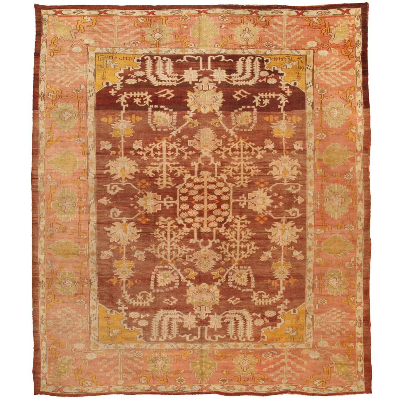 Exceptional Antique Mid-19th Century Turkish Oushak Carpet For Sale