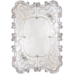 Stunning and Shapely Venetian Rectangular-Form Etched Mirror