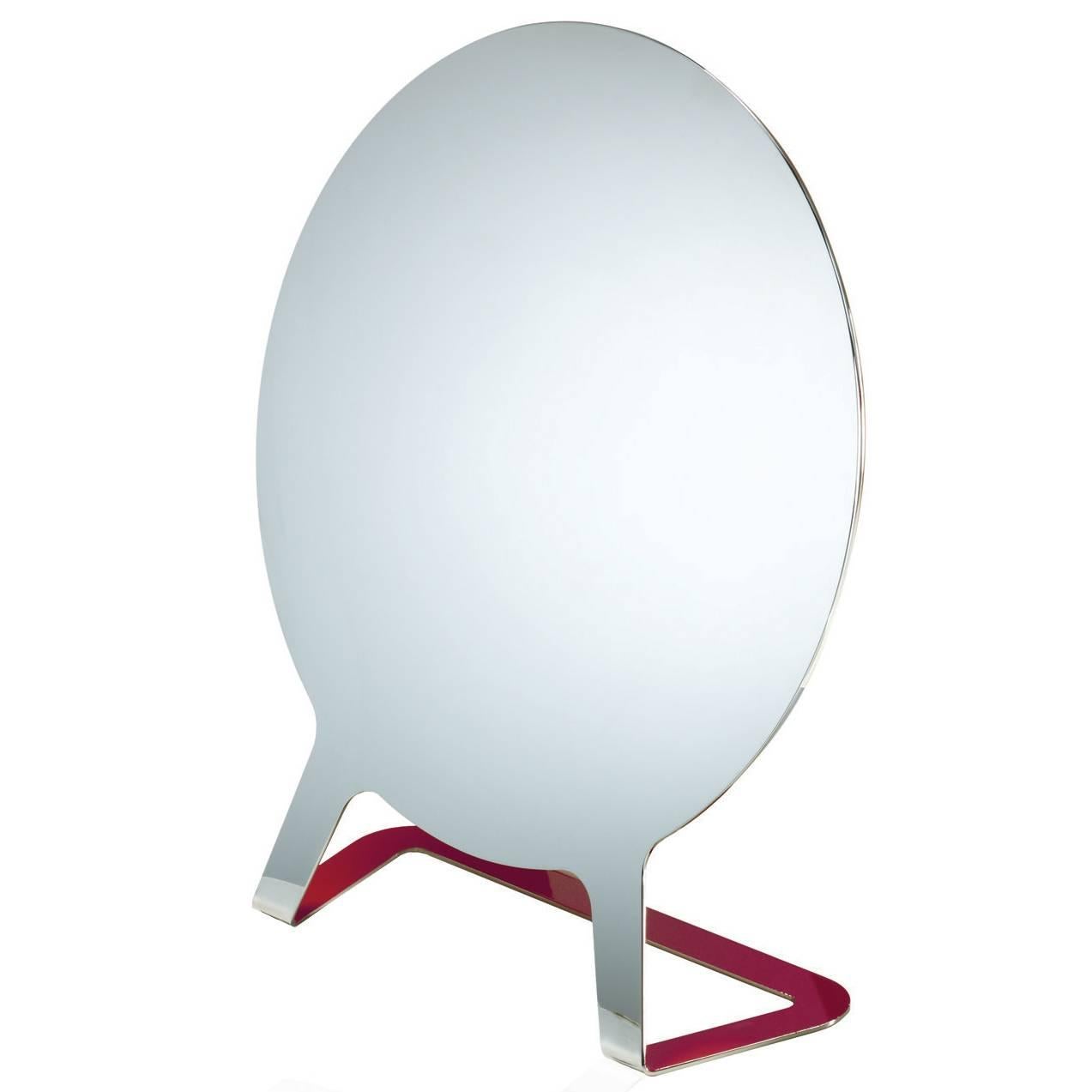 Polished Steel Mirror Raspberry Lacquered Back Philippe Cramer For Sale