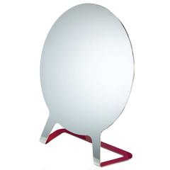 Polished Steel Mirror Raspberry Lacquered Back Philippe Cramer
