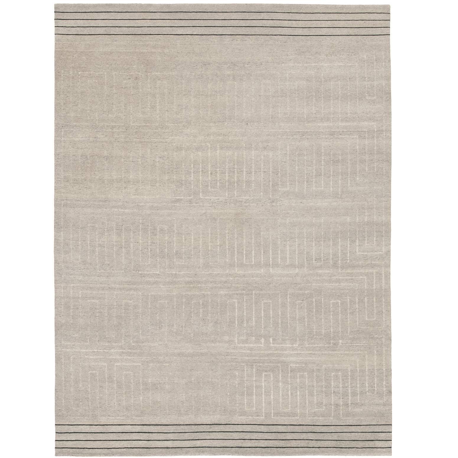 Contemporary 'Marion II' Grey Tibetan Wool and Silk Carpet