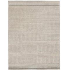 Contemporary 'Marion II' Grey Tibetan Wool and Silk Carpet