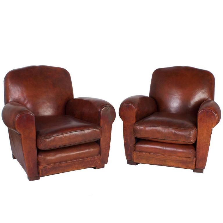 Pair Of Art Deco Leather Club Chairs For At 1stdibs Handsome Art Deco Pair Of Brown Leather Club Chairs