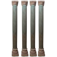 Large Fluted Wooden Neoclassical Columns with Capitals and Terra Cotta Bases