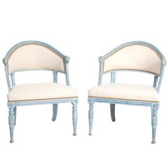 Pair of Blue-Painted Late Gustavian Tub Armchairs 8