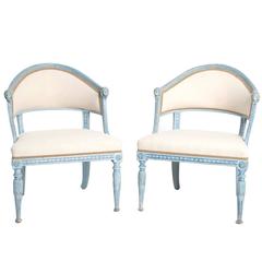 Pair of Blue-Painted Late Gustavian Tub Armchairs