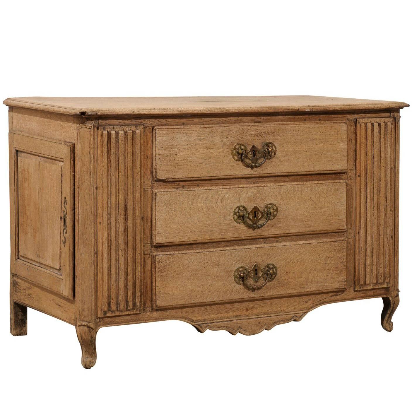 A Very Unique French 18th C. Chest w/ Reed Carved Accents & Side Doors w/Storage For Sale
