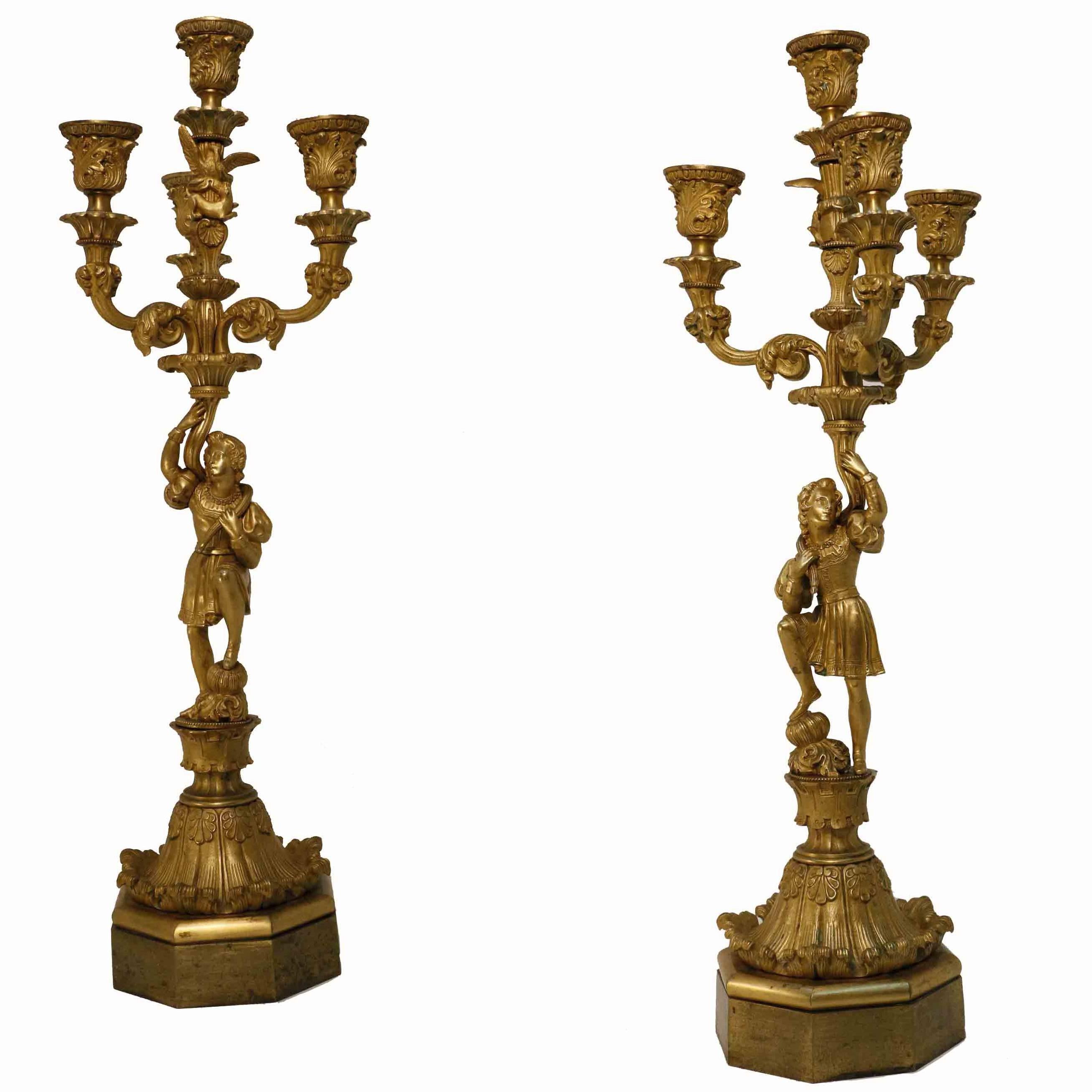 Pair of Louis Phillipe Gilt Bronze Candelabra For Sale