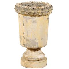 Spanish Urn or Vase of Cast Stone with Inlaid Rocks Around the Rim