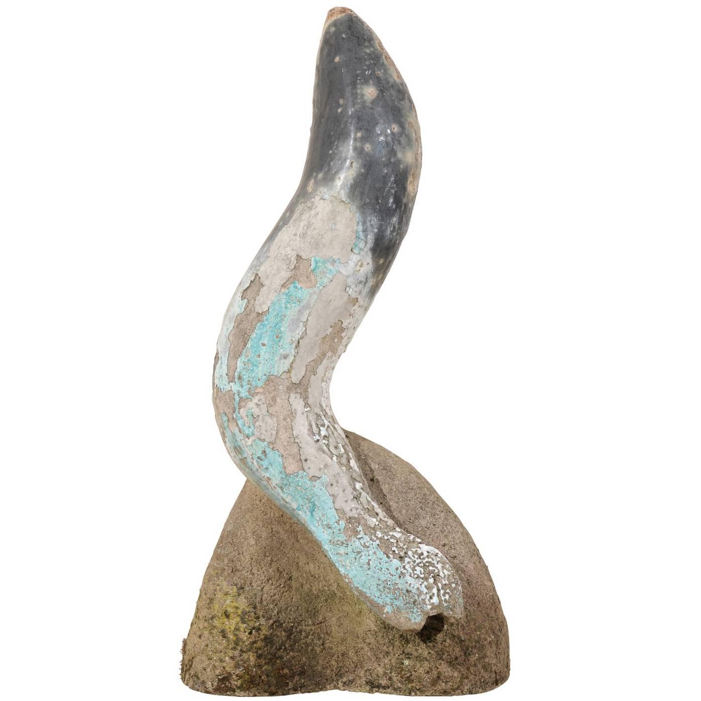 Carved Stone Seal on Rock Sculpture--Turquoise + Slate For Sale