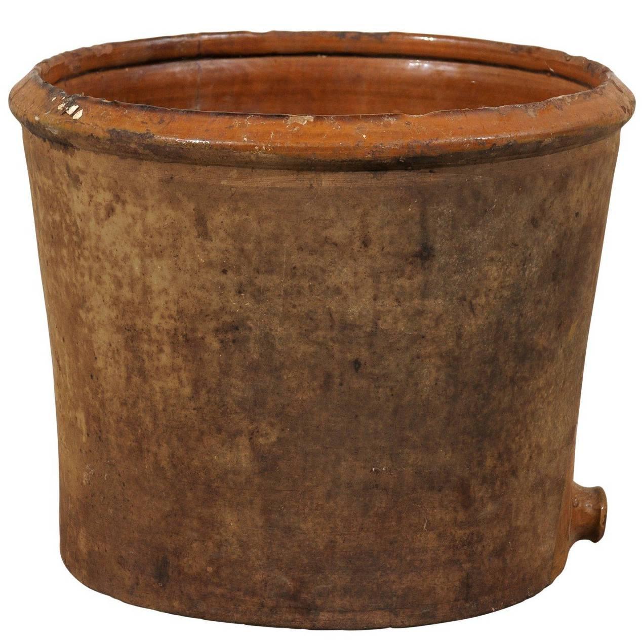 Spanish Antique Clay Pot Featuring a Draining Spout and Nice Aging