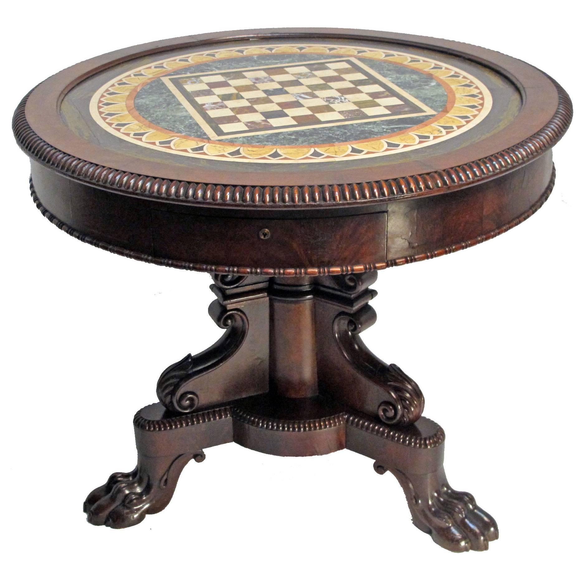 English Regency Mahogany and Marble Game Table For Sale