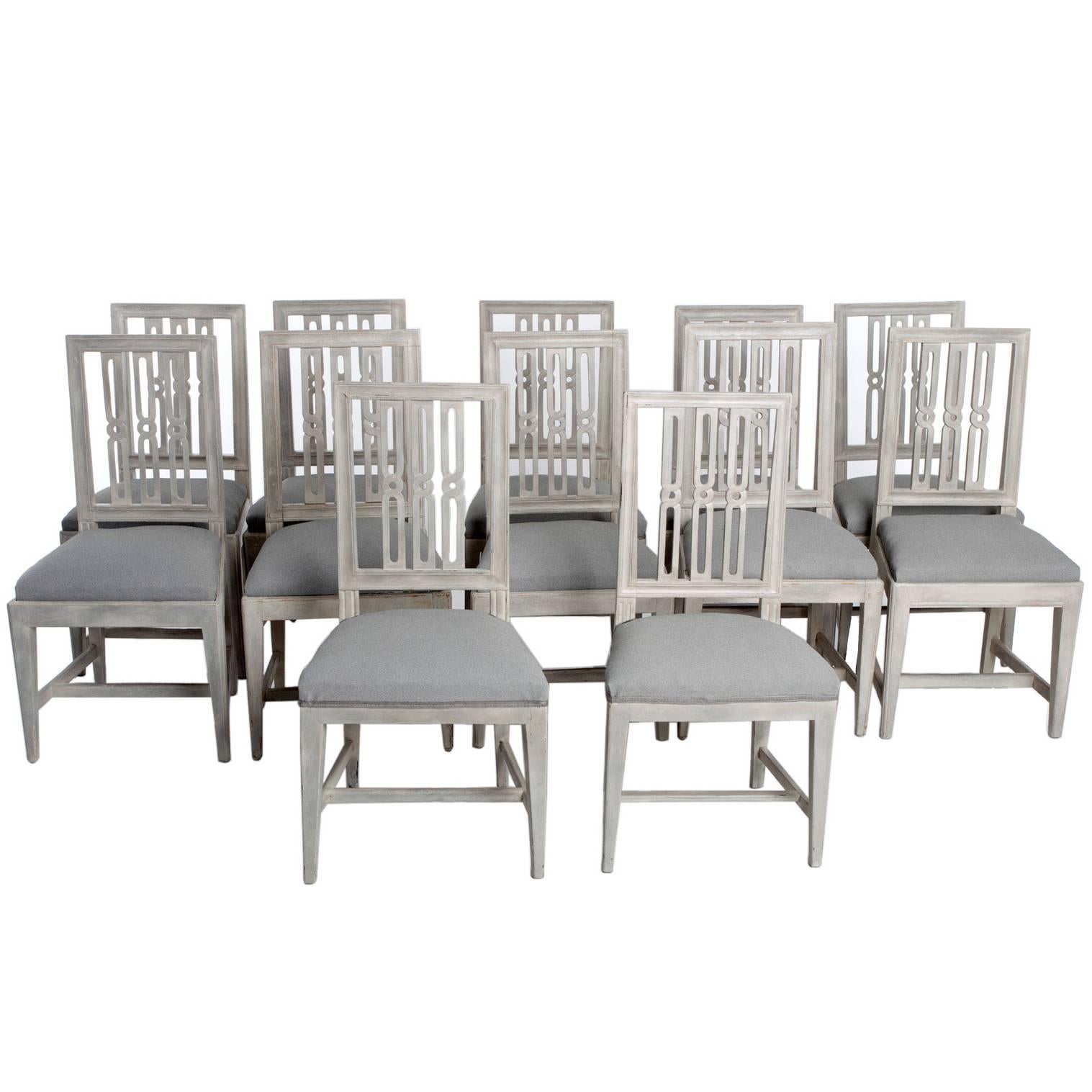 Set of 12 Gustavian Dining Chairs