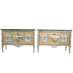 Pair of 18th Century Italian Polychrome Painted Commodes