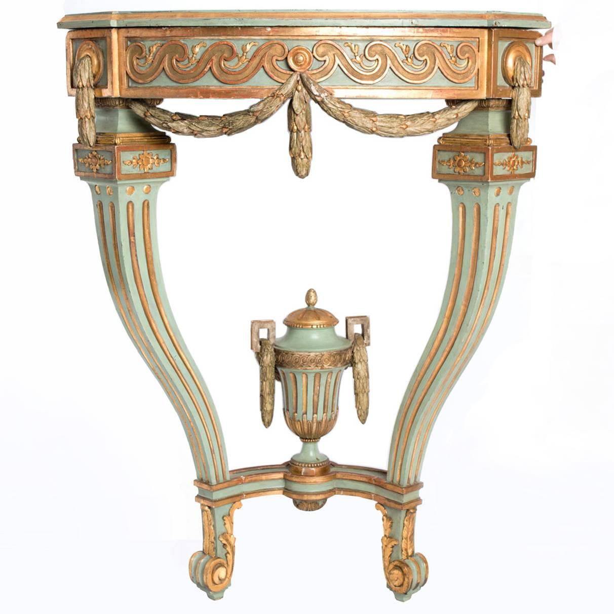 18th Century Painted and Gilded Gustavian Corner Console Table