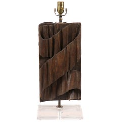 Antique Single Italian Fragment Made into a Table Lamp with Carved Wood Ribbon Motif