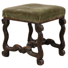 Italian Baroque Stool with Fabric Seat, Scrolled Legs and Acanthus Leaf Motifs