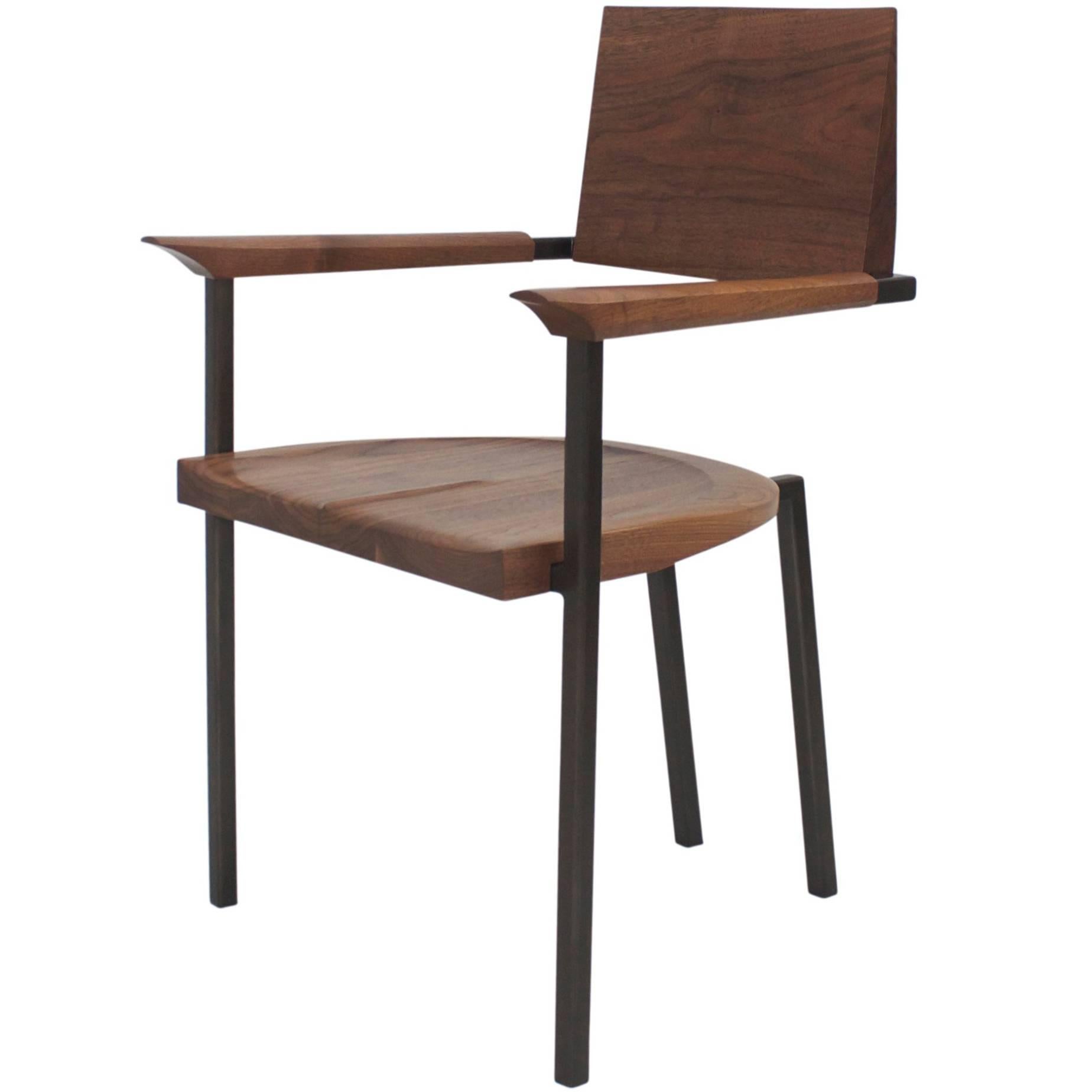 Blackened Steel, Solid Wood "Steel Chair" Hand-Shaped, Walnut, Charred Ash