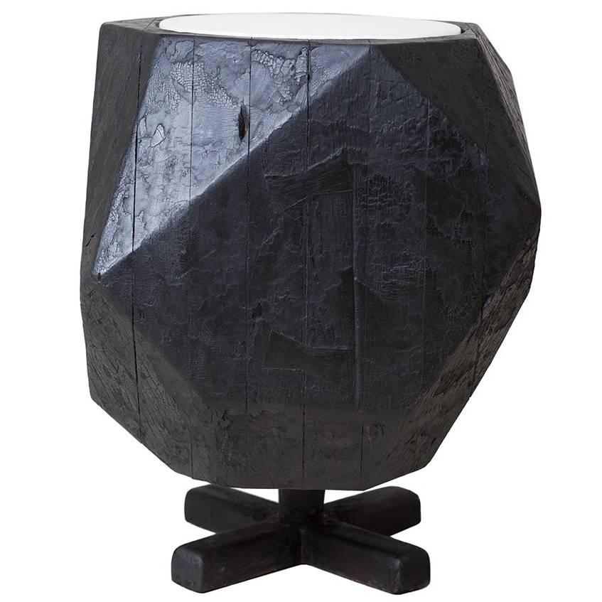 Charred NYC Water Tower Wood Dodecahedron Side Table