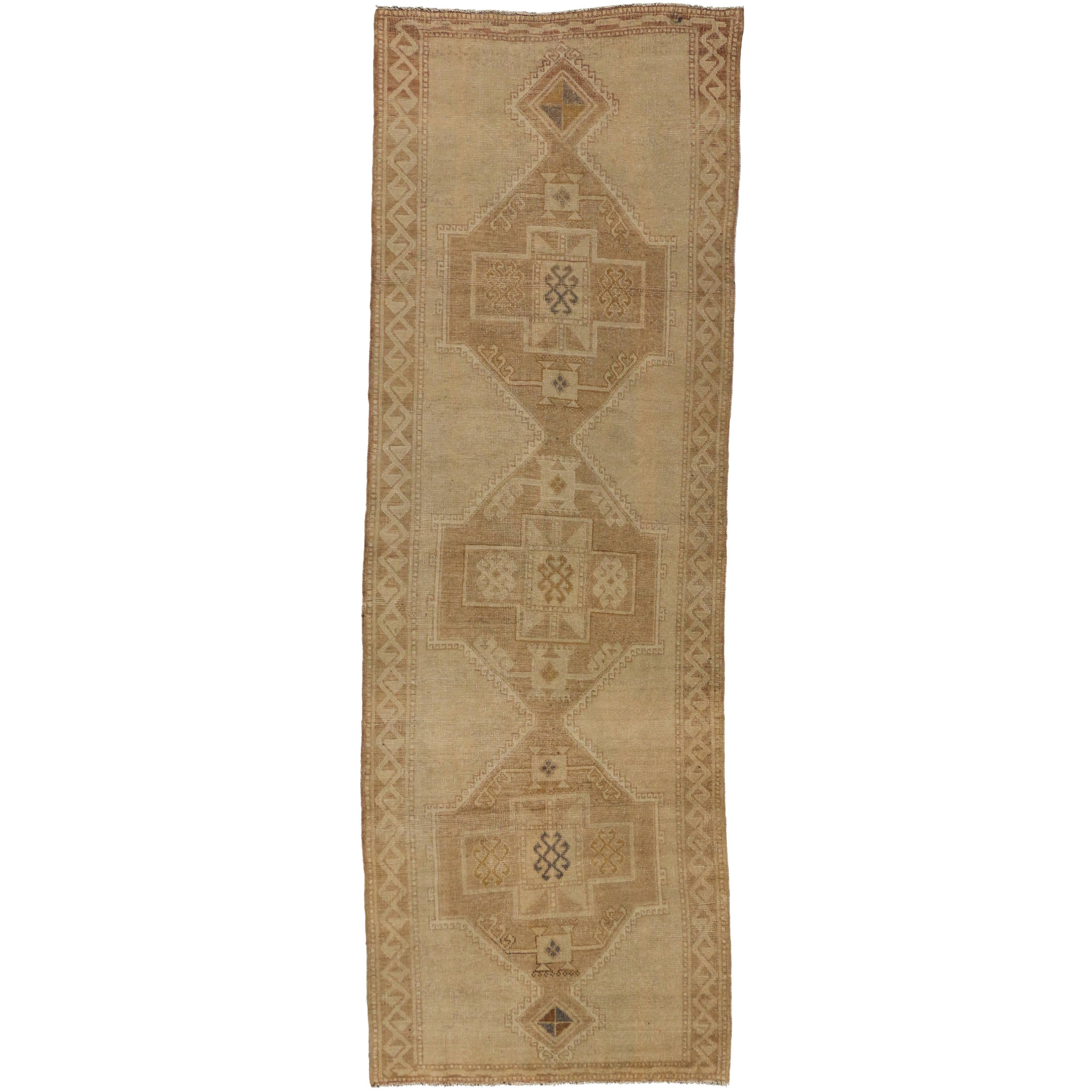 Vintage Turkish Oushak Carpet Runner with Modern Style and Muted Colors For Sale