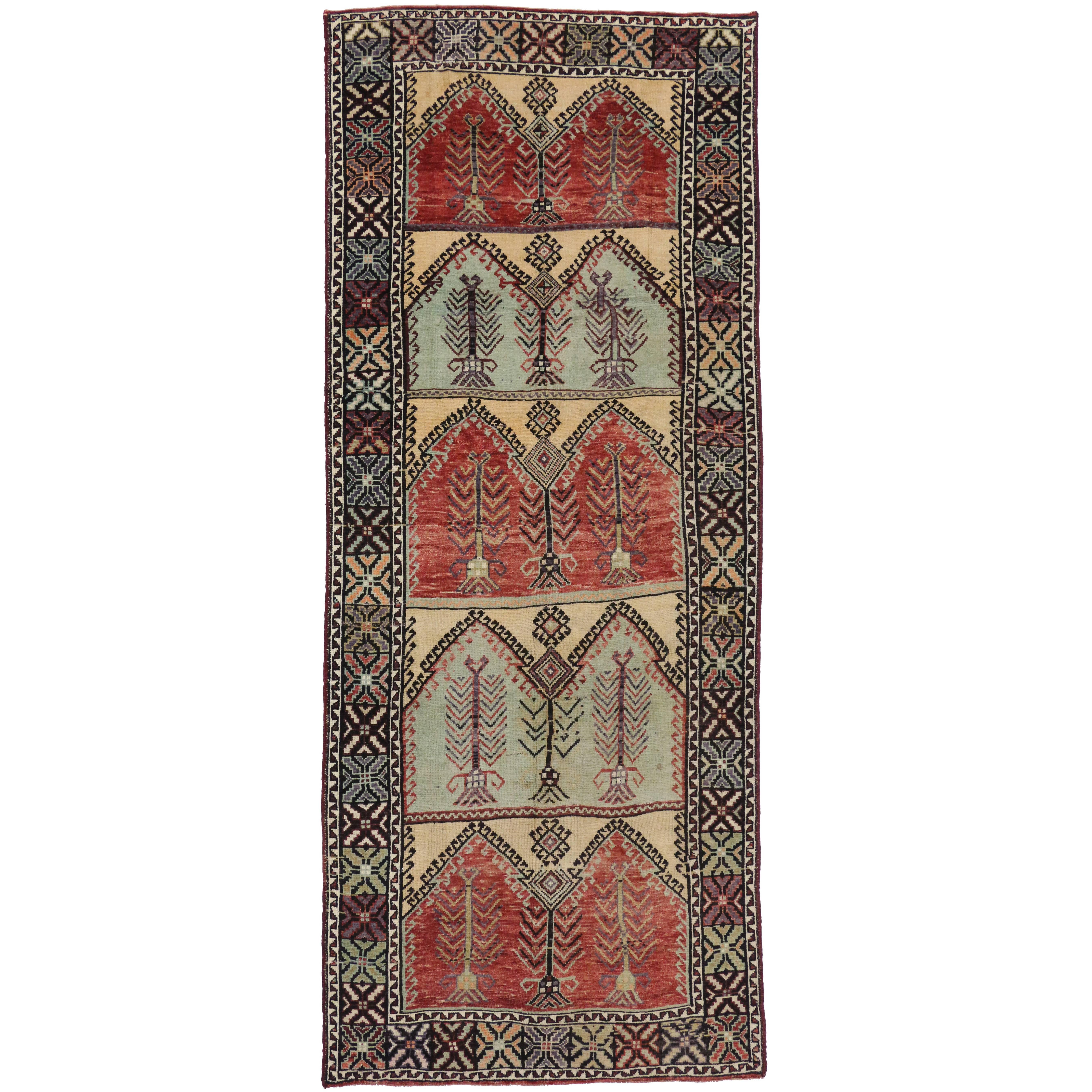 Tapis d'Anatolie saphir vintage, tapis de prière turc avec plusieurs mihrabs 