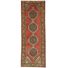 Vintage Turkish Oushak Carpet Runner with Modern Tribal Style