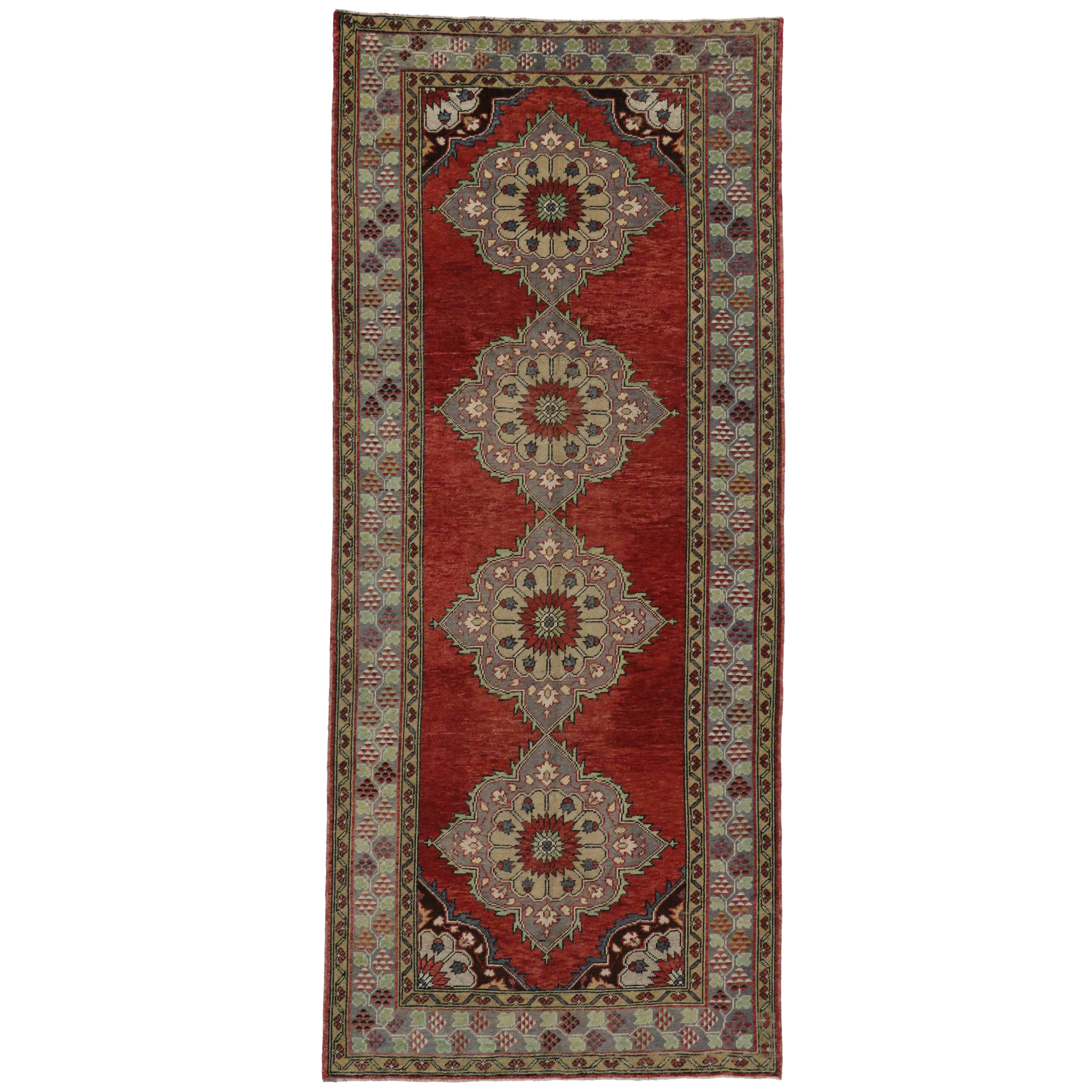 Vintage Turkish Oushak Carpet Runner with Traditional Style For Sale