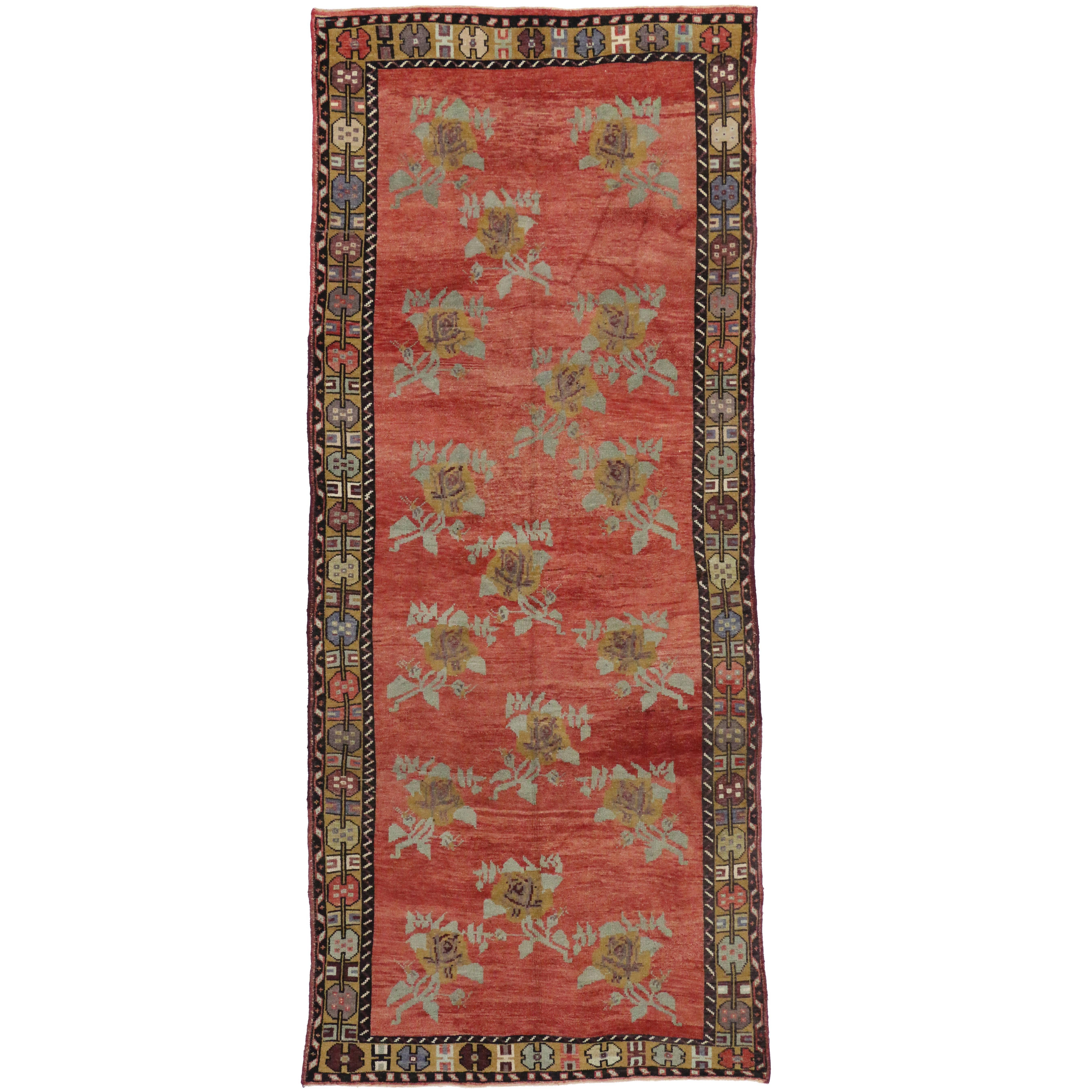 Vintage Turkish Oushak Hallway Runner with English Country Cottage Style