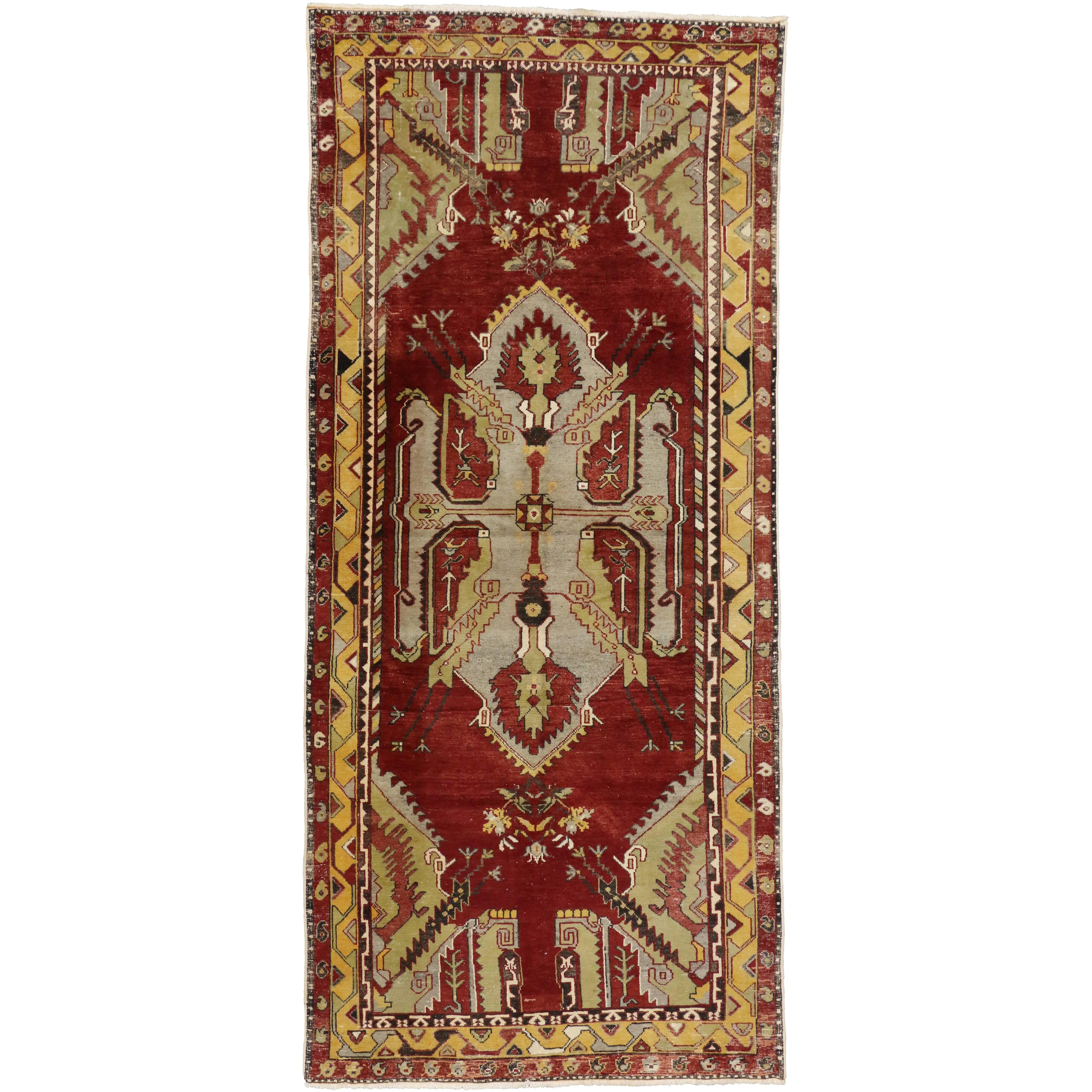 Vintage Turkish Oushak Gallery Rug, Hallway Runner with English Tudor Style