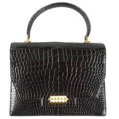 Vintage Hermès Handbag in Black Alligator, circa 1960