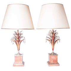 1930's silverplated nickel, polychrome & mountain crystal lamps