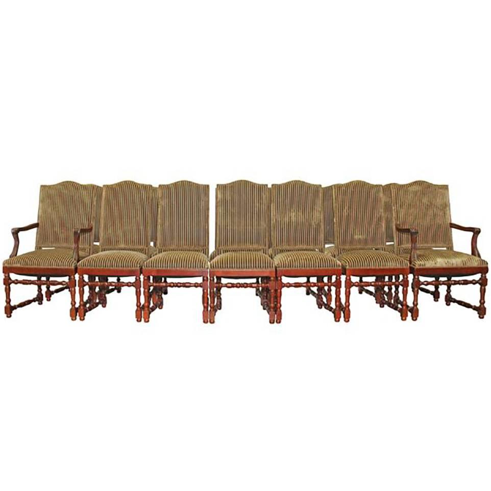 Set of 14 Striped Velvet Upholstery Dining Room Chairs