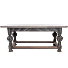 Large Painted Stone-Top Oak Table