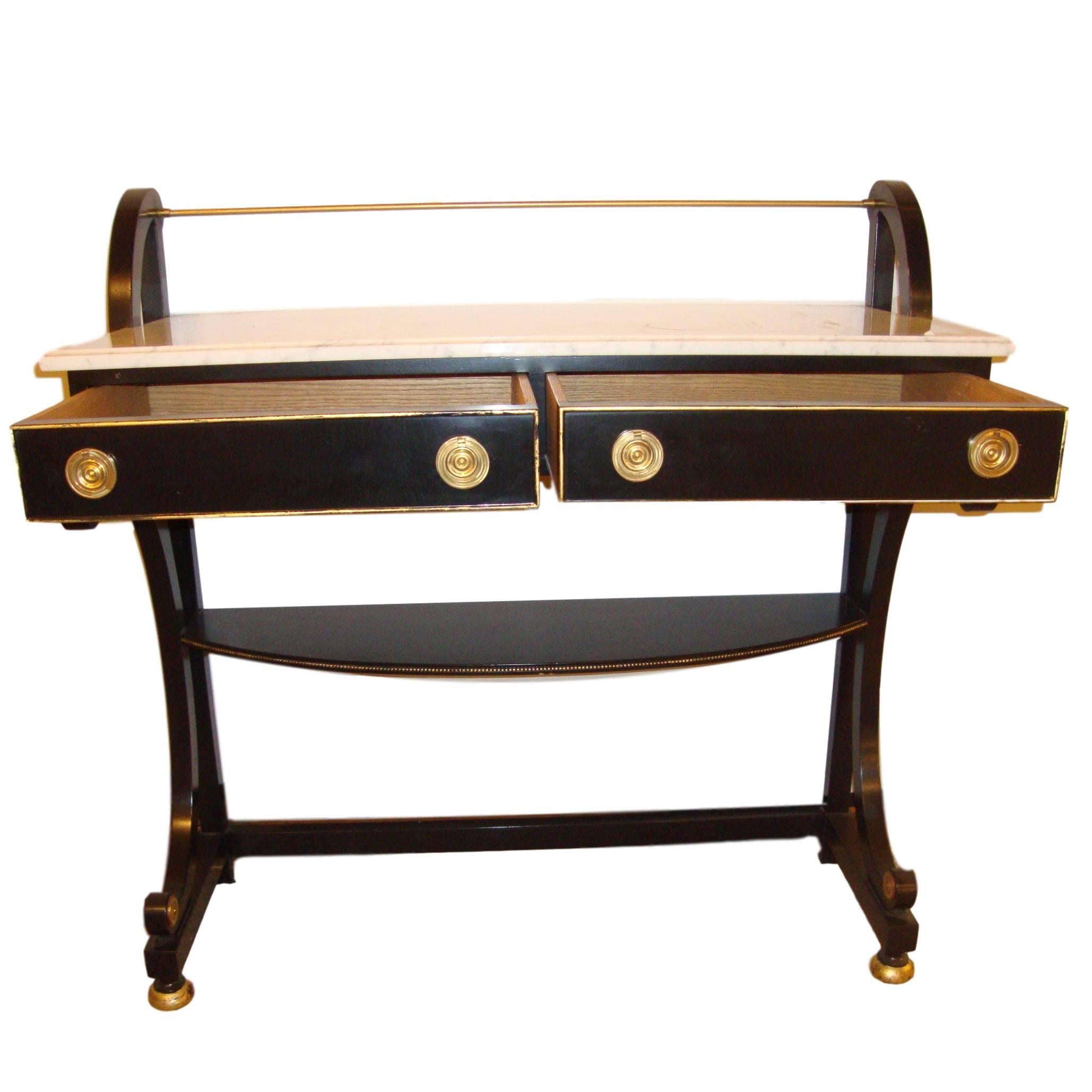 Ebonized Marble-Top Server or Sofa Table Attributed to Jansen For Sale
