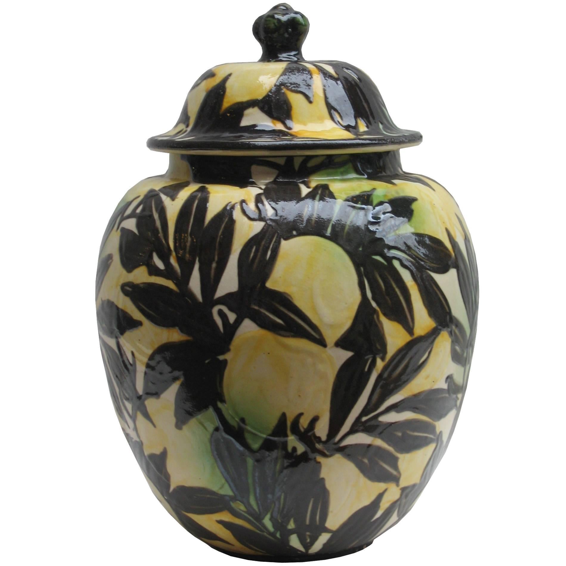 "Lemons" Art Deco Lidded Vase by Max Laeuger For Sale