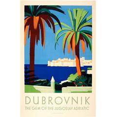 Vintage Art Deco Poster for Dubrovnik, "The Gem of the Jugoslav Adriatic"