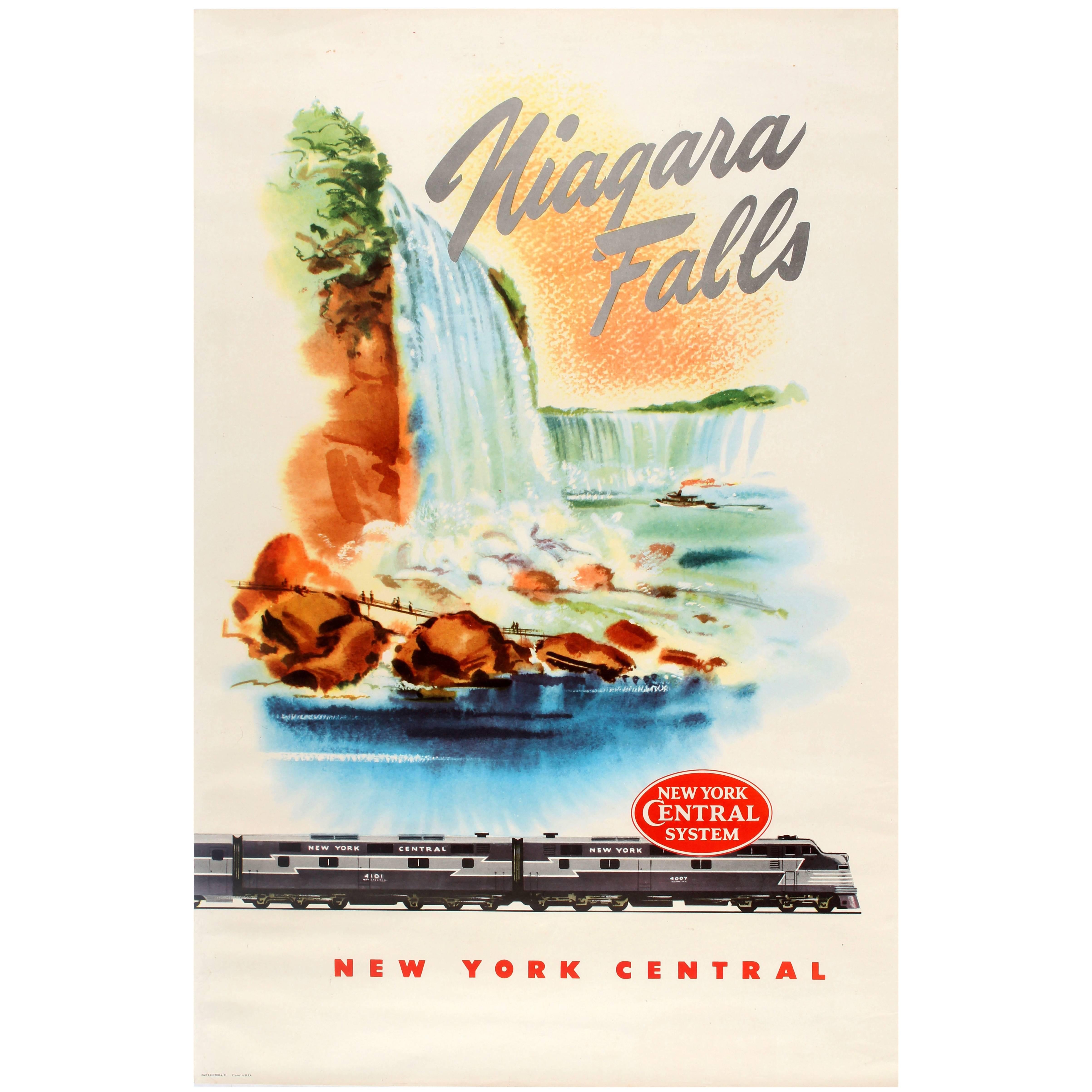 Original Vintage New York Central Railway Poster Advertising the Niagara Falls