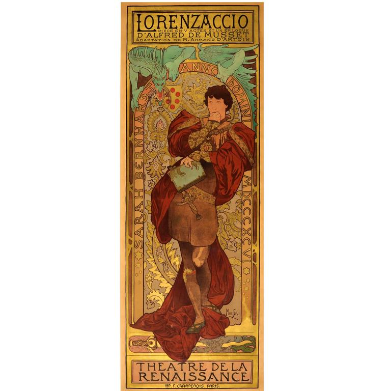 Original Antique Theatre Poster By Mucha Lorenzaccio Starring Sarah Bernhardt At 1stdibs