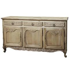 19th Century Country French Stripped Oak Hand-Carved Parquet Top Buffet