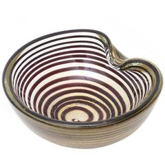 Italian Murano Zebratti Seguso Gold Aventurine Spiral Optical Glass Bowl 2
