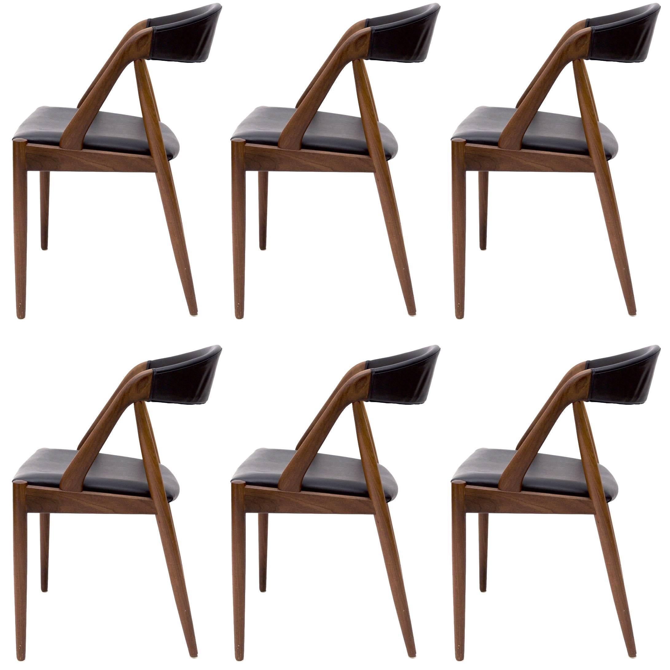 Set of 6 Kai Kristiansen Chairs model 31 with teak frame For Sale