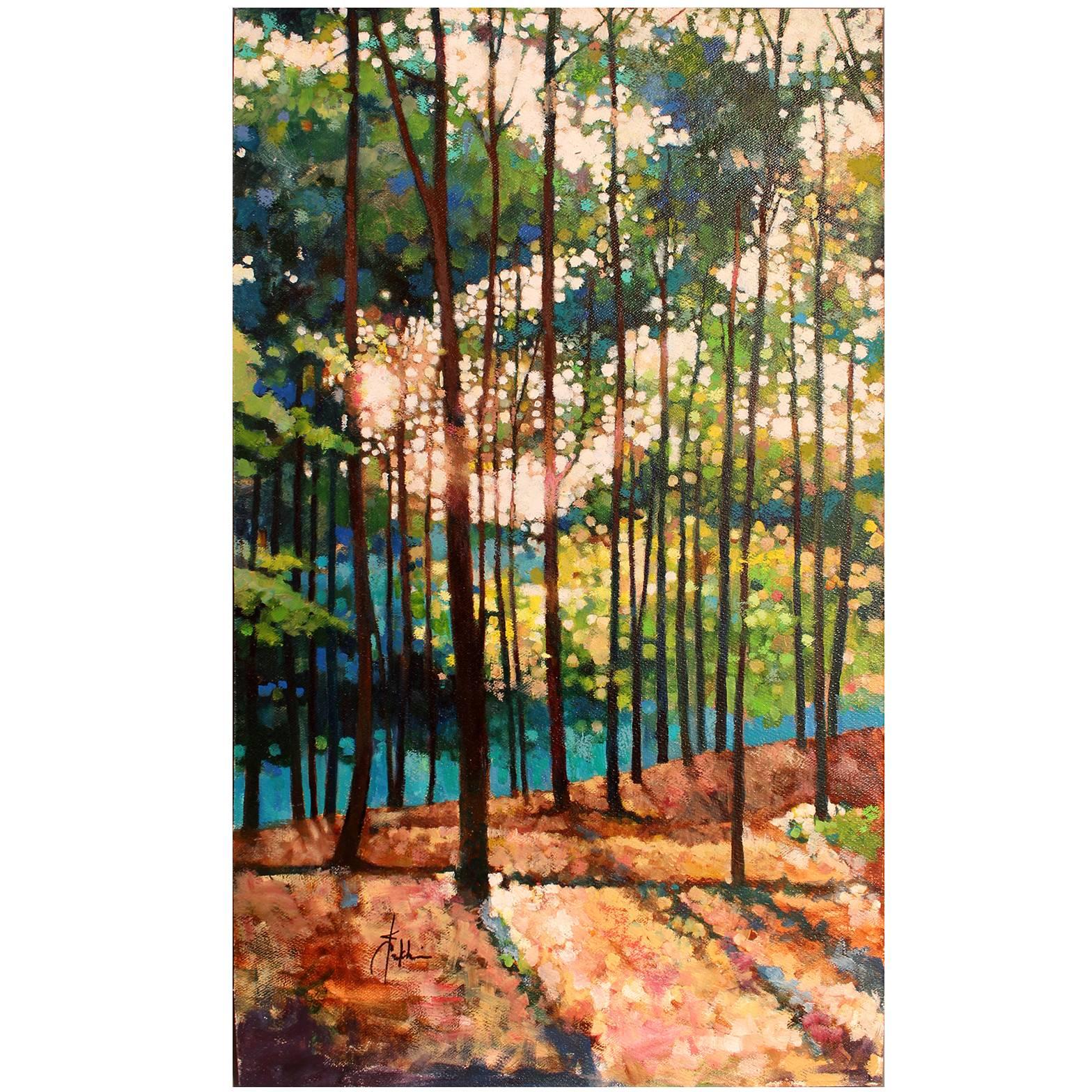 Original Oil and Oil Pastels Painting Landscape by Kevin Conklin "Poet's Walk 4"